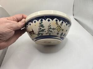 Boleslawiec Polish pottery stars, trees design bowl 7 "